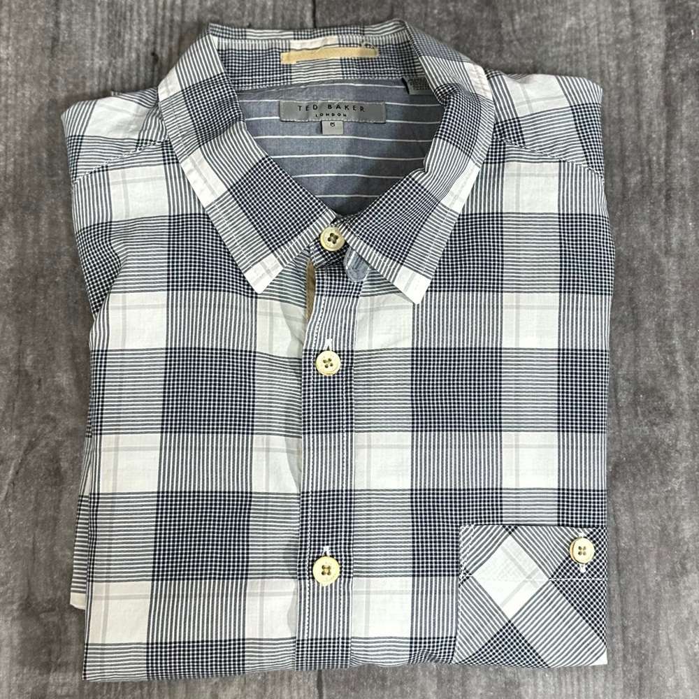 Ted Baker London Grey Plaid Button Down Shirt [1263]